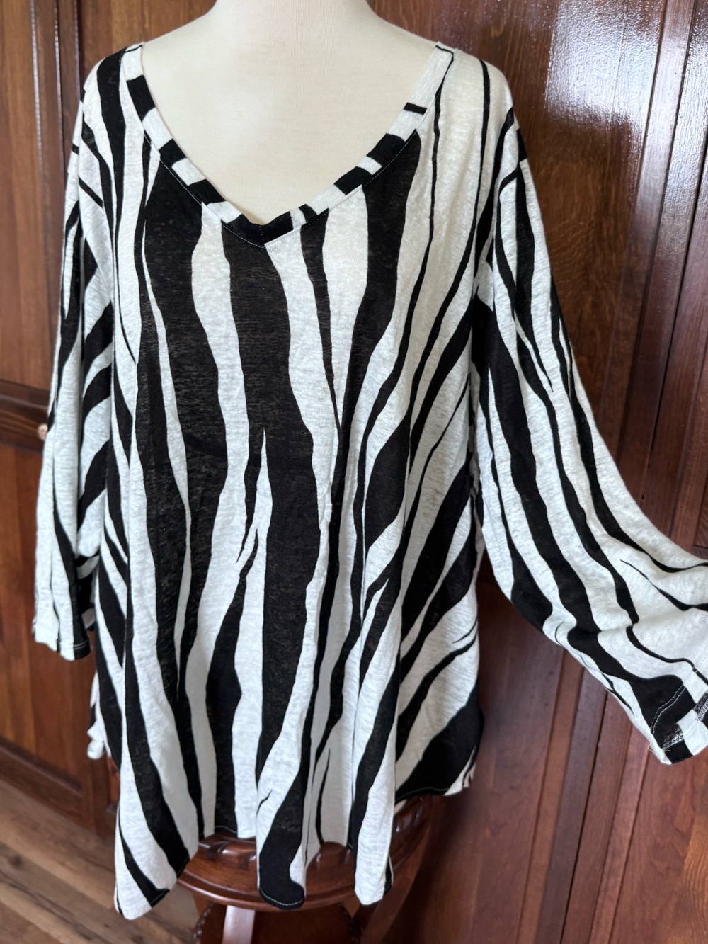 NWT Linen Quiet Luxury Resortwear Modern Glam Boho ZebraPrint Oversized Tunic 3X